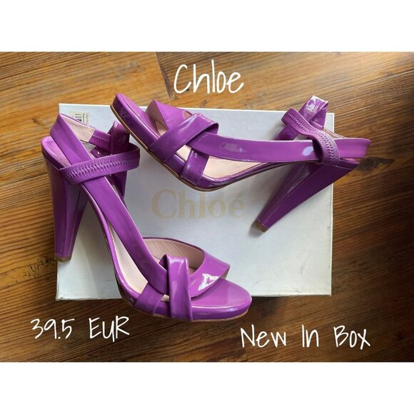 Chloe Patent Leather Heels Shoes Purple Size 39.5 EUR New In Box - Picture 1 of 2